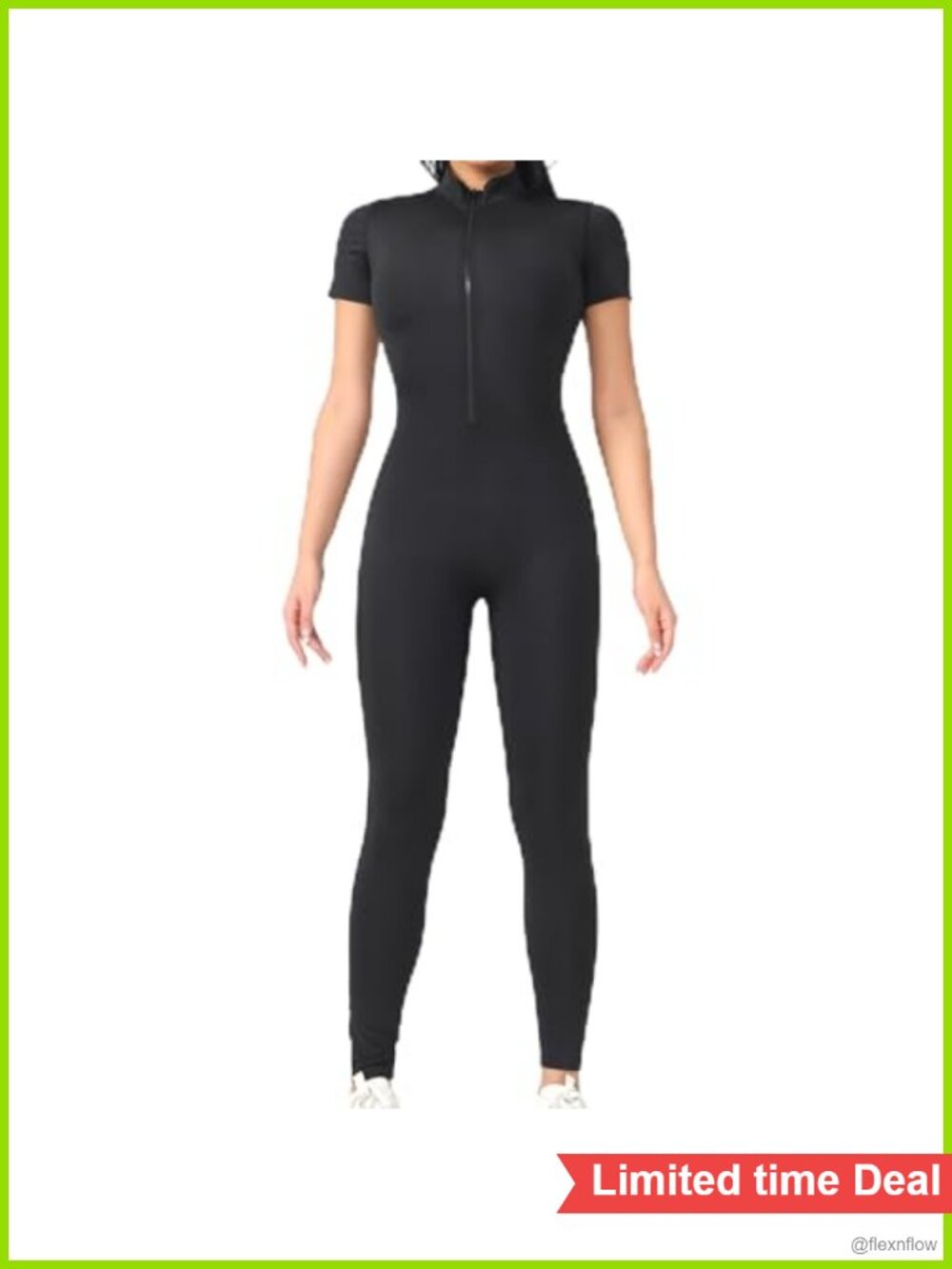Women's Zip Up Jumpsuit Short Sleeve Long Pants Romper Yoga Workout Bodysuit